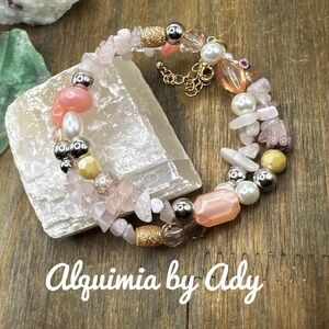 Pink quartz adjustable wrap around chunky bracelet
